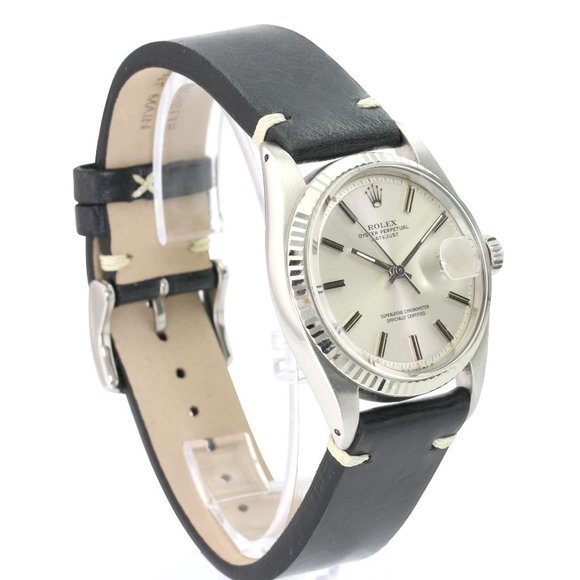 Rolex Mens Datejust Silver Dial Black Leather 36mm - Picture 7 of 7